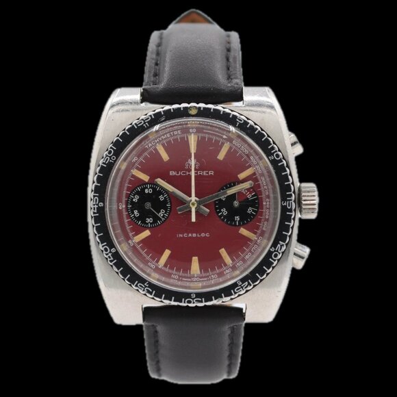 Vintage 37mm Bucherer Wind Red Men's Chronograph Wristwatch L. 248 Swiss Steel - Picture 1 of 7